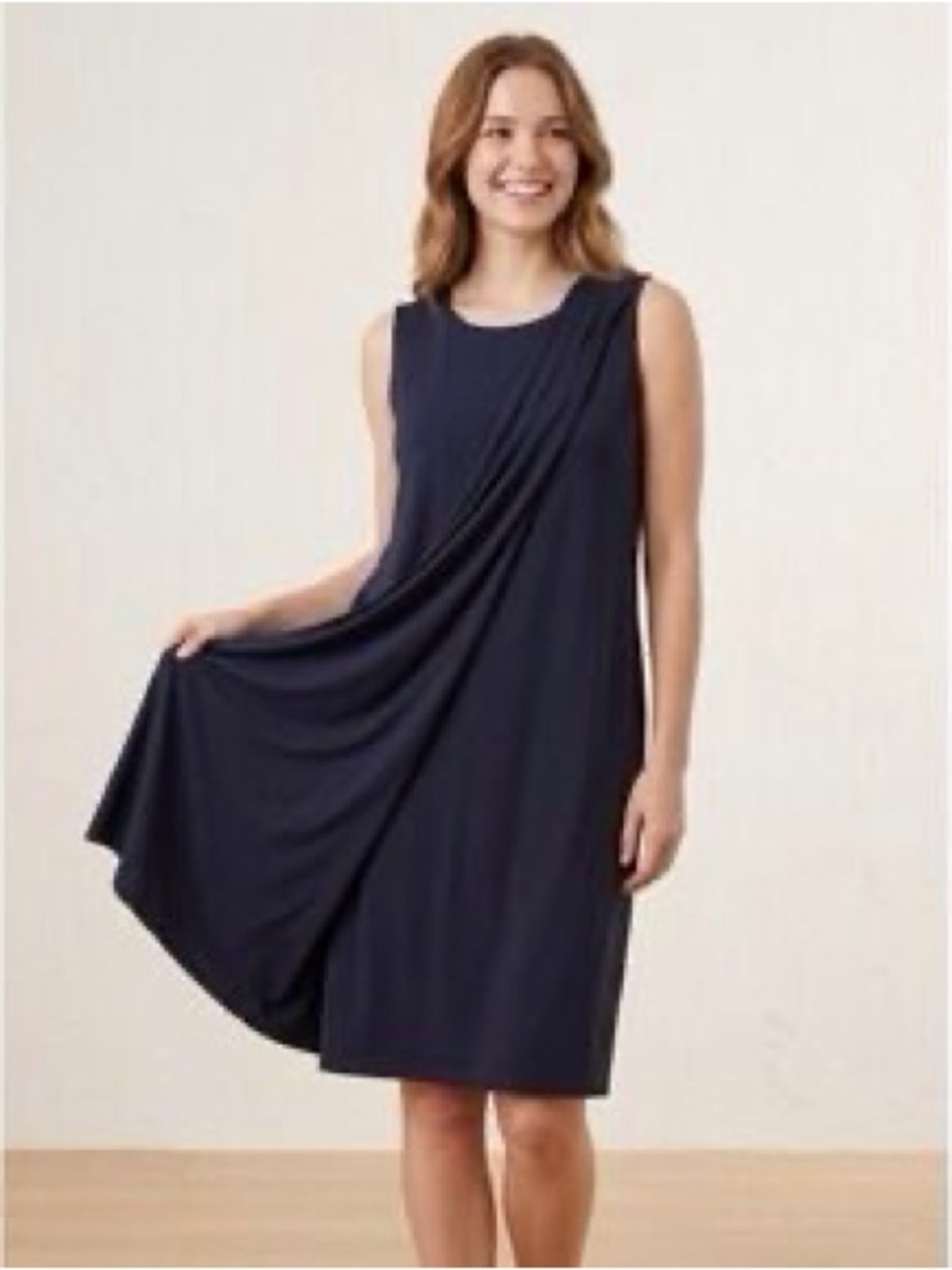 Eileen Fisher Sleek Black Faux Wrap Sleeveless Dress